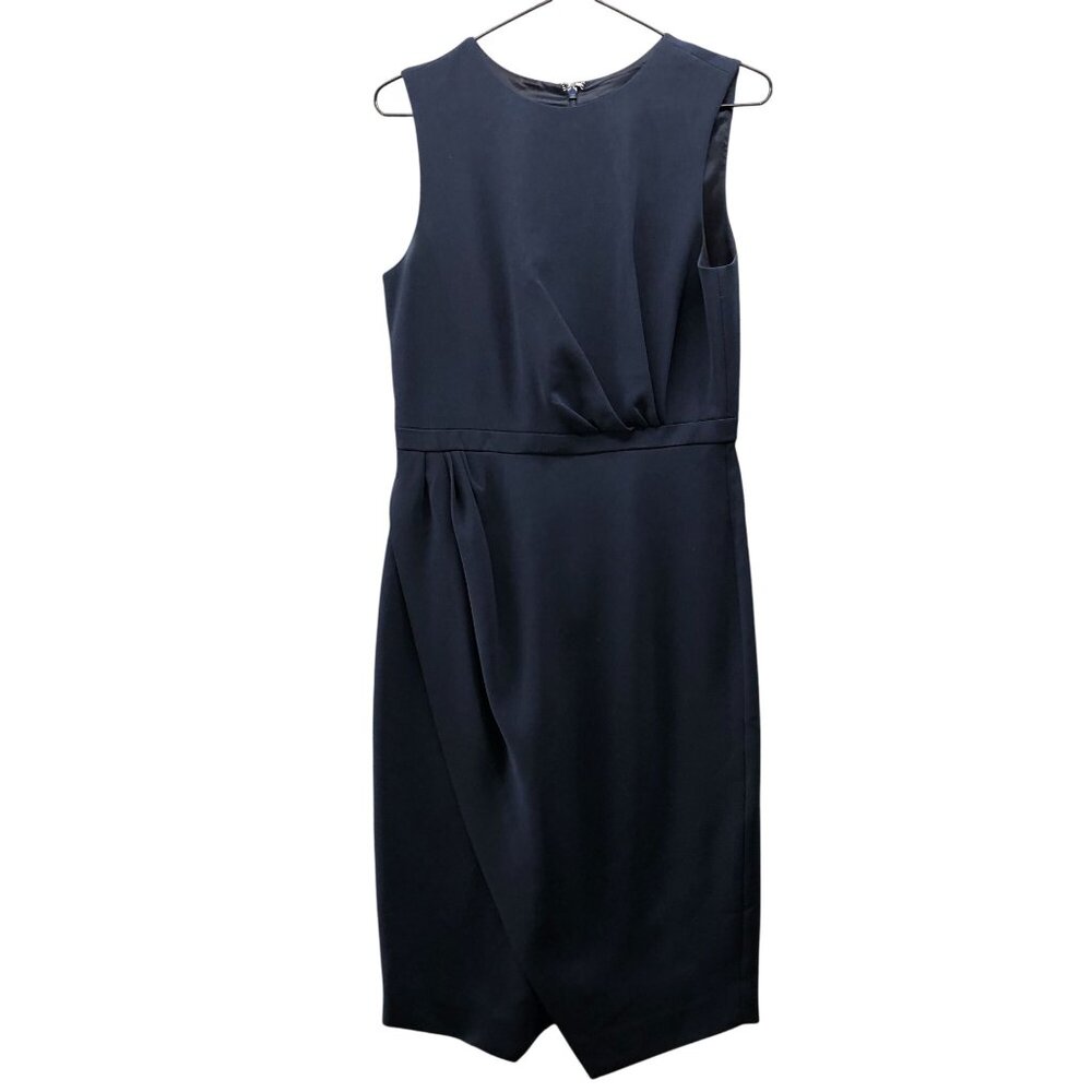 Banana Republic Sheath Dress Size 2‎ Navy Blue Sleeveless Pleated Asymmetric